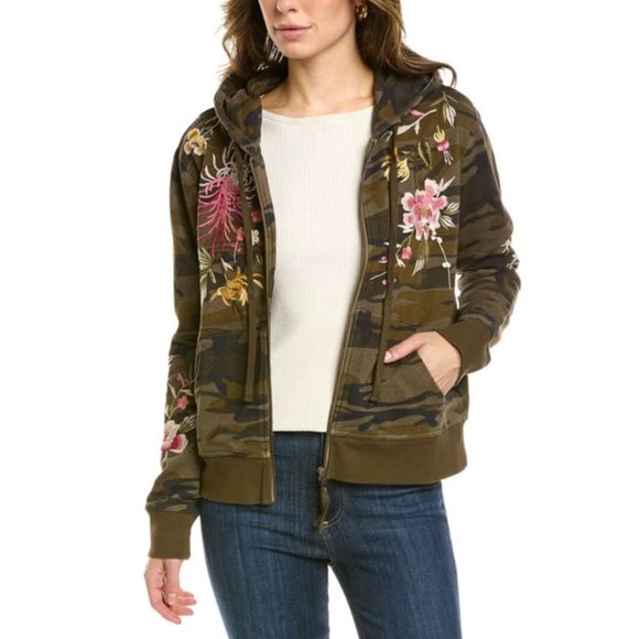 Johnny Was MEI ZIPUP SWEATSHIRT MODERN ZIP UP HOODIE Sweatshirt MOLLY CAMO NEW